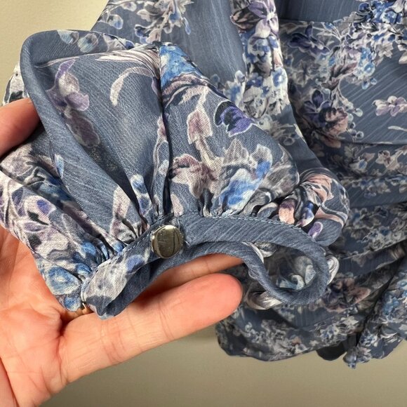 Ever New Tassa Floral Mini Dress Size 2 Blue Ruched Feminine Flirty Wedding - Picture 8 of 13